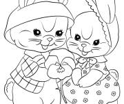 Coloriage Couple de lapins de P&acirc;ques