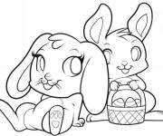 Coloriage Deux lapins adorables symboles de P&acirc;ques