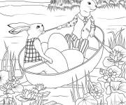 Coloriage Deux lapins avec un oeuf de P&acirc;ques sur un navire