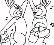 Coloriage Deux lapins de P&acirc;ques en dansant