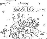 Coloriage Deux Lapins gentils de P&acirc;ques