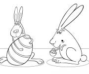 Coloriage Deux lapins rigolos de P&acirc;ques