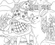 Coloriage Fille et lapin de P&acirc;ques
