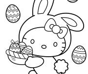 Coloriage Hello Kitty d&eacute;guis&eacute; en lapin de P&acirc;ques