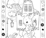 Coloriage Illustration Lapin de P&acirc;ques avec le mignon poussin