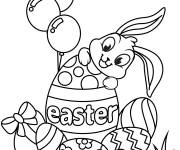 Coloriage Joli lapin de P&acirc;ques avec motifs de ballons