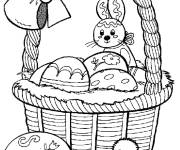 Coloriage Joli panier avec Lapin de P&acirc;ques, poussin et oeufs
