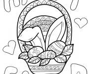 Coloriage Joyeuses P&acirc;ques avec un lapin et des &oelig;ufs aux motifs