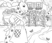 Coloriage La famille des lapins pendant la f&ecirc;te de P&acirc;ques