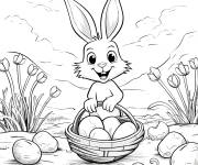 Coloriage La joie de trouver les oeufs de P&acirc;ques