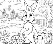Coloriage La recherche des &oelig;ufs par le lapin de P&acirc;ques