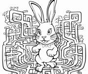 Coloriage Labyrinthe du lapin de P&acirc;ques de dessin anim&eacute;