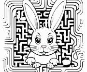 Coloriage Labyrinthe du lapin de P&acirc;ques en noir et blanc