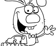 Coloriage Lapin &agrave; la recherche des oeufs de P&acirc;ques