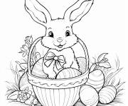 Coloriage Lapin charmant dans un panier de P&acirc;ques