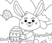 Coloriage Lapin charmant de P&acirc;ques en plein air