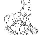Coloriage Lapin de P&acirc;ques attentive avant cacher les oeufs