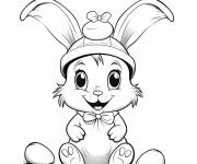 Coloriage Lapin de P&acirc;ques avec bonnet pour enfants