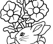 Coloriage Lapin de P&acirc;ques avec des fleurs