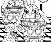 Coloriage Lapin de P&acirc;ques avec des fraises en noir et blanc