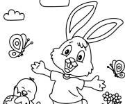 Coloriage et dessins gratuit Lapin de P&acirc;ques avec les bras tendus à imprimer