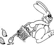 Coloriage Lapin de P&acirc;ques  avec les oeufs tombant du panier