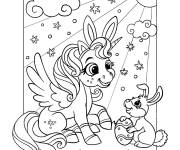 Coloriage Lapin de p&acirc;ques avec licorne