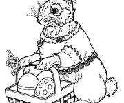 Coloriage Lapin de P&acirc;ques avec oeufs en osier