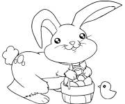 Coloriage Lapin de p&acirc;ques avec poussin facile au crayon