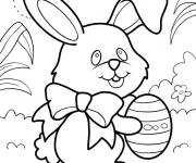 Coloriage Lapin de P&acirc;ques avec un grand n&oelig;ud et un &oelig;uf de P&acirc;ques