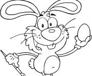 Coloriage Lapin de P&acirc;ques avec un oeuf et pinceau