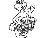 Coloriage Lapin de P&acirc;ques avec un panier d'oeufs de dessin anim&eacute;