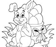 Coloriage Lapin de P&acirc;ques avec un panier des &oelig;ufs