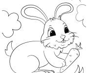 Coloriage Lapin de P&acirc;ques avec une carotte