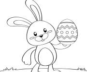 Coloriage Lapin de P&acirc;ques dans l'herbe