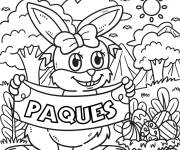 Coloriage Lapin de P&acirc;ques dans la foret pleine des arbres