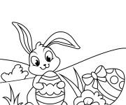 Coloriage Lapin de P&acirc;ques dans la nature
