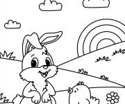 Coloriage et dessins gratuit Lapin de P&acirc;ques debout devant un arc-en-ciel à imprimer