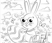 Coloriage Lapin de P&acirc;ques d&eacute;core des oeufs