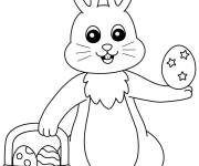 Coloriage Lapin de P&acirc;ques devant un panier fond d'&eacute;cran