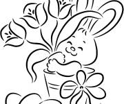 Coloriage Lapin de P&acirc;ques embrasse les tulipes