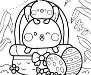 Coloriage Lapin de P&acirc;ques et poussin avec des &oelig;ufs dans un panier