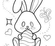 Coloriage Lapin de P&acirc;ques facile avec &oelig;uf et papillon