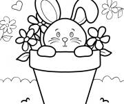 Coloriage Lapin de P&acirc;ques houblonn&eacute; &agrave; l'int&eacute;rieur d'un pot de fleurs