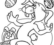 Coloriage Lapin de P&acirc;ques jonglant