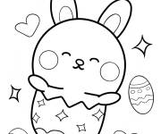 Coloriage Lapin de P&acirc;ques kawaii sortant d'un &oelig;uf de P&acirc;ques