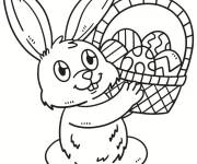 Coloriage Lapin de P&acirc;ques levant le panier en haut