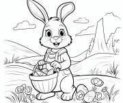 Coloriage Lapin de P&acirc;ques livrant des &oelig;ufs dans la montagne