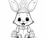Coloriage Lapin de P&acirc;ques portant un bonnet