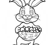Coloriage Lapin de P&acirc;ques portant un panier d'&oelig;ufs Dessin anim&eacute;